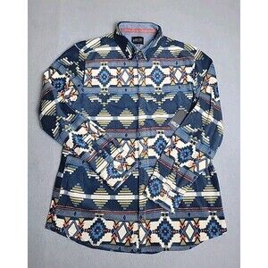 Valor Shirt Shacket Mens XL Aztec Fleece  Blue White Aztec Tribal Southwest